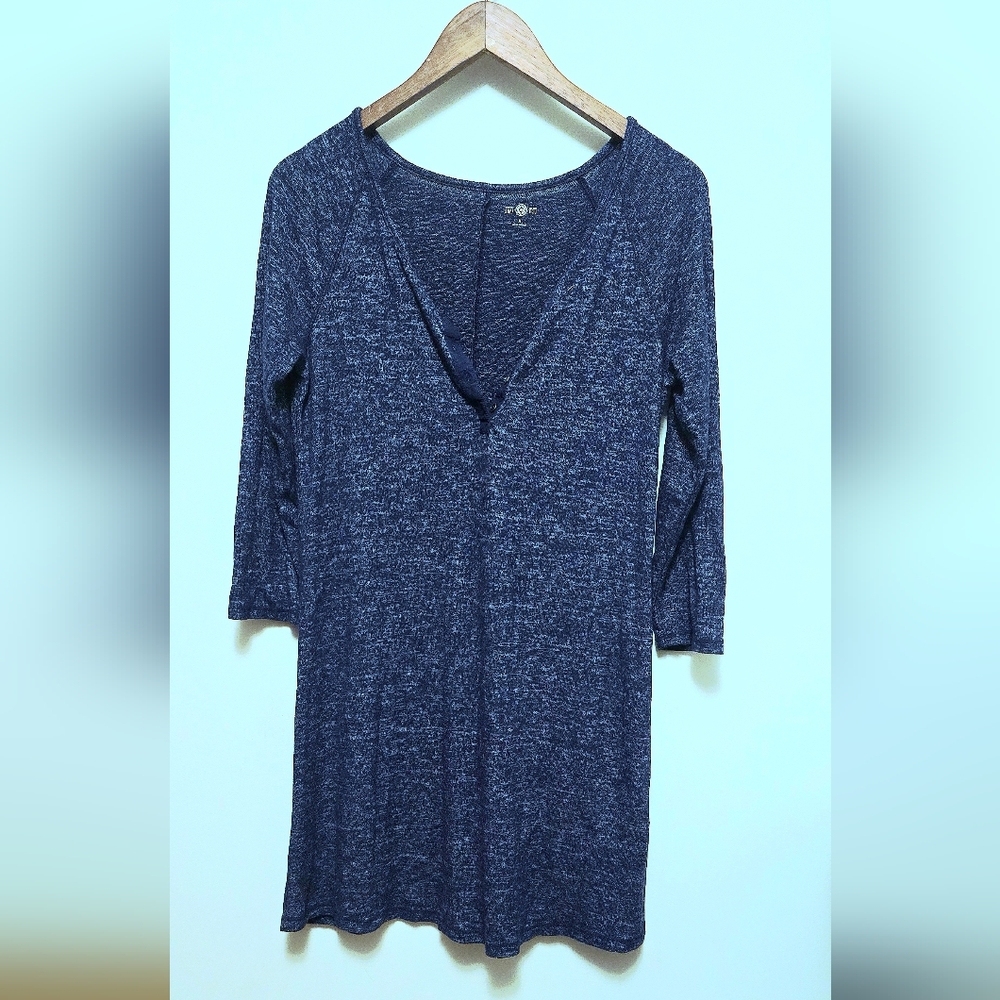 Women's Navy Blue V-Neck Soft Dress M Rayon Blend American Heritage